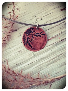 Berries - Etched copper pendant by Dana Reed