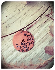 Leaves - Etched copper pendant by Dana Reed